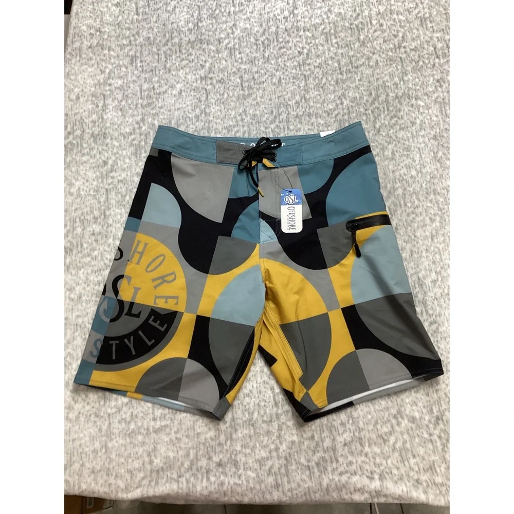Offshore Lifestyle Puzzled Boardshorts Blue Yellow Geometric Mens 32 NEW‎